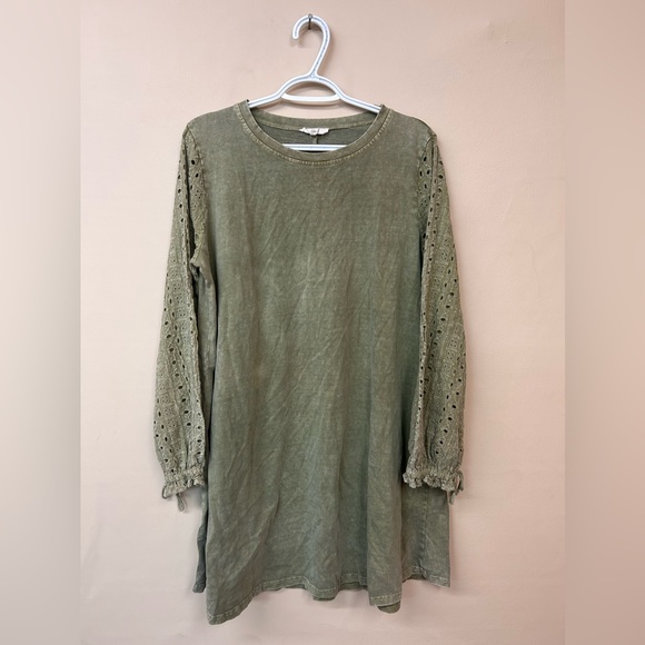 easel Dresses Easel Brand Dress In Sage Green With Crochet Type